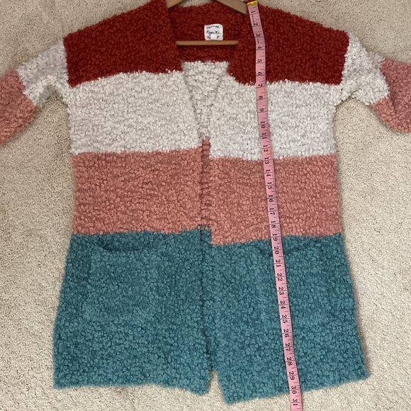 Hippie Rose Cozy Colorblocked Open Front Cardigan Fleetwood Combo Stripe Size M - Picture 7 of 11